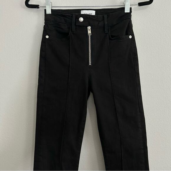 Frame Le Super High Jeans Straight Leg Exposed Zip Black Size 24 Rare - Picture 5 of 13
